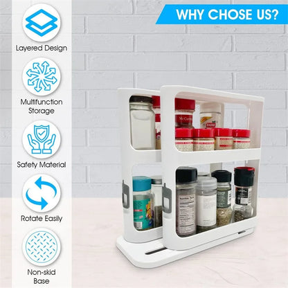 Cabinet Caddy Sliding Spice Rack Organizer for Cabinet Pull & Rotate Kitchen Organizers and Storage 2 Double-Decker Shelves