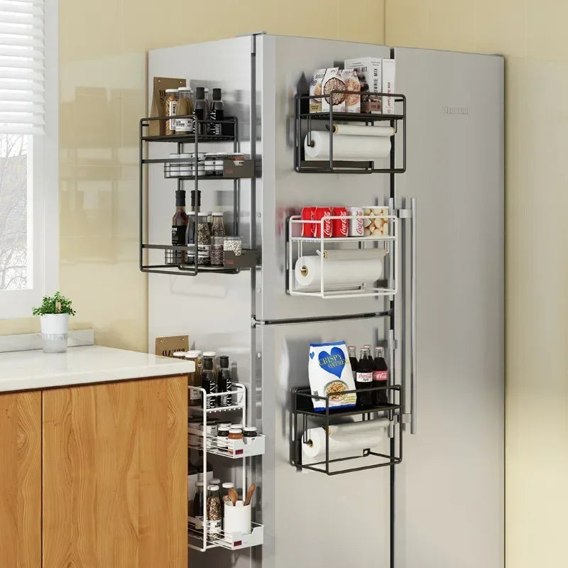Magnetic Spice Rack Refrigerator Kitchen No Drill Hanging Multi Layer Storage Organizer Pull Out Side Mount Shelf
