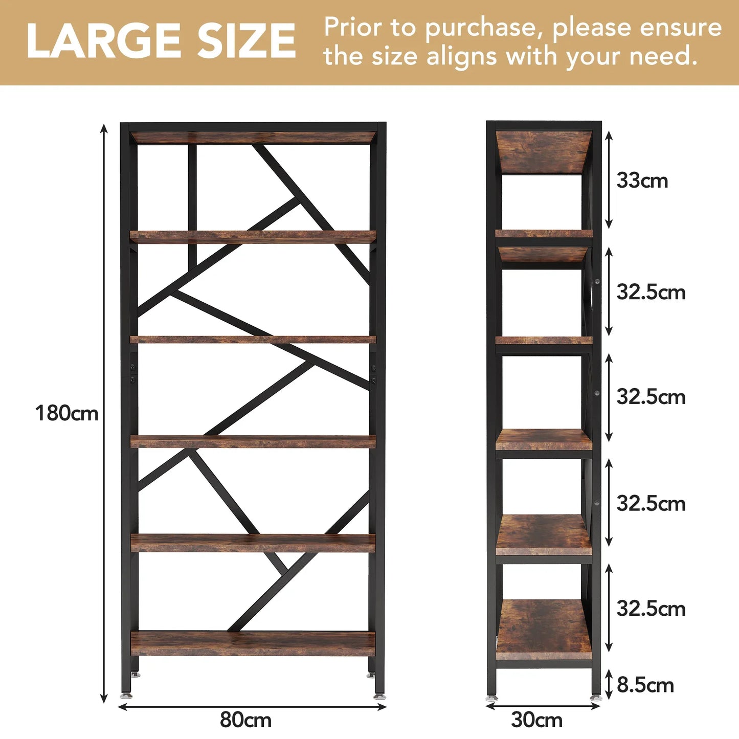 Bookshelf 71" Industrial Etagere Bookcase 5 Shelf Display Rack For Living Room