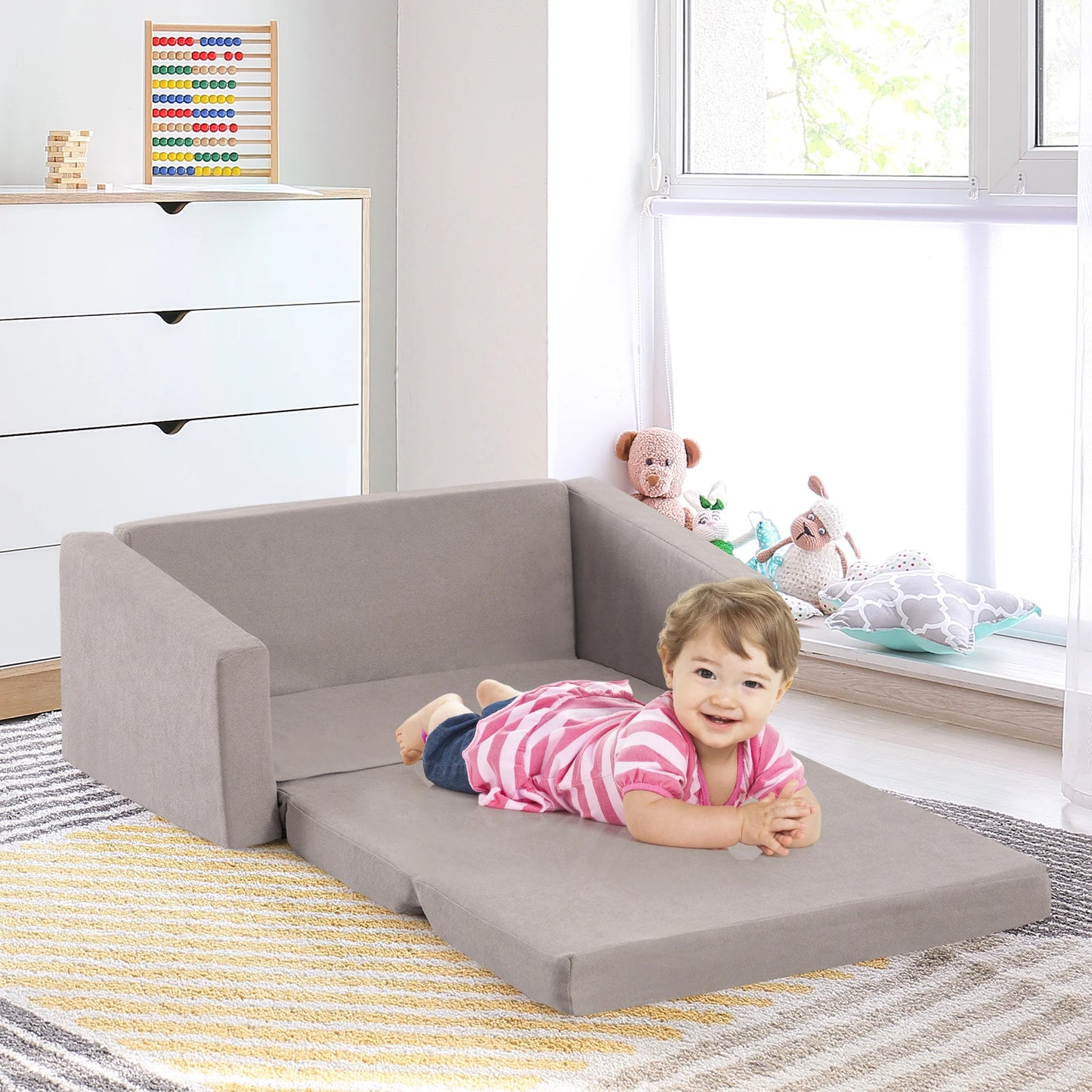 GOFLAME 2-in-1 Toddler Fold out Couch, Convertible Sofa to Lounger with Soft & Machine Washable Sofa Cover
