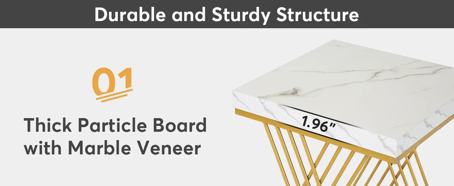 Square Side Table White Gold Side  Set of 2, 2-Tier End Table Modern Bedside Table Small Side