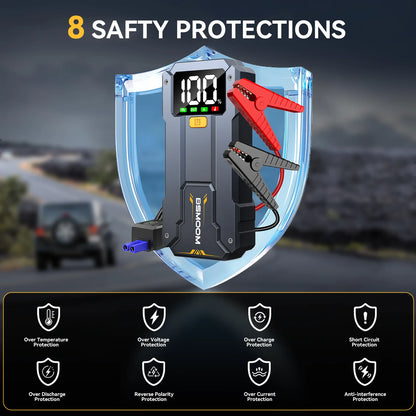 3-in-1 Car Jump Starter, 7000A Peak Lithium Starter Battery Pack, Safe 12V Portable Battery Starter Power Pack with LED Screen