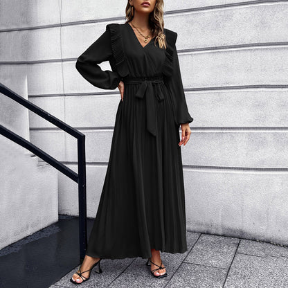 Women Loose Draped Elegant Long Dress Ladies OL Office Vestidos Solid Color Long Sleeve Dress Spring Autumn Clothing Lady Party