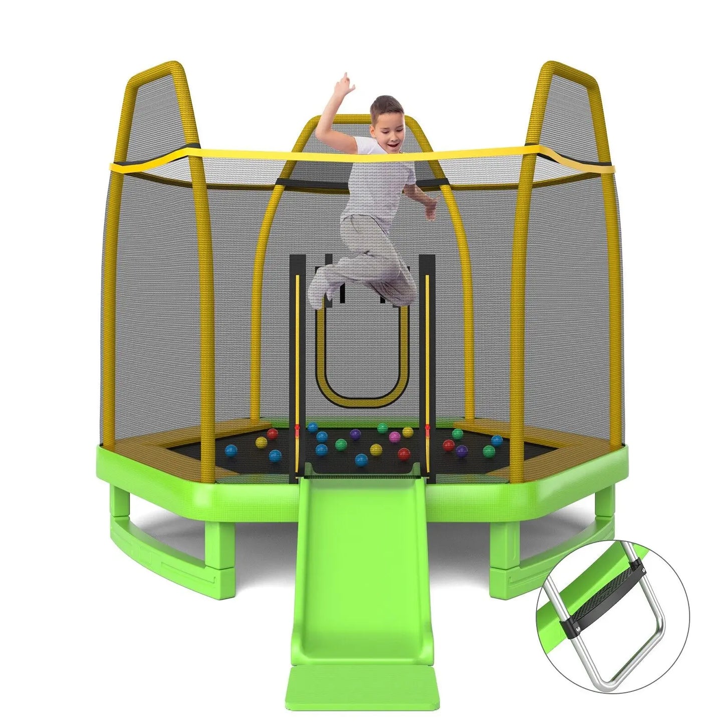 DORTALA 7FT Kids Trampoline Toddler Fitness Jumper Safety Enclosure Ladder With Slide