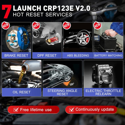 LAUNCH X431 CRP123E V2.0 /CRR123I V2.0 Car OBD2 Diagnostic Tools Auto OBD Scanner ABS SRS Engine AT+ 7 Reset Service Free Update