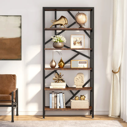Bookshelf 71" Industrial Etagere Bookcase 5 Shelf Display Rack For Living Room