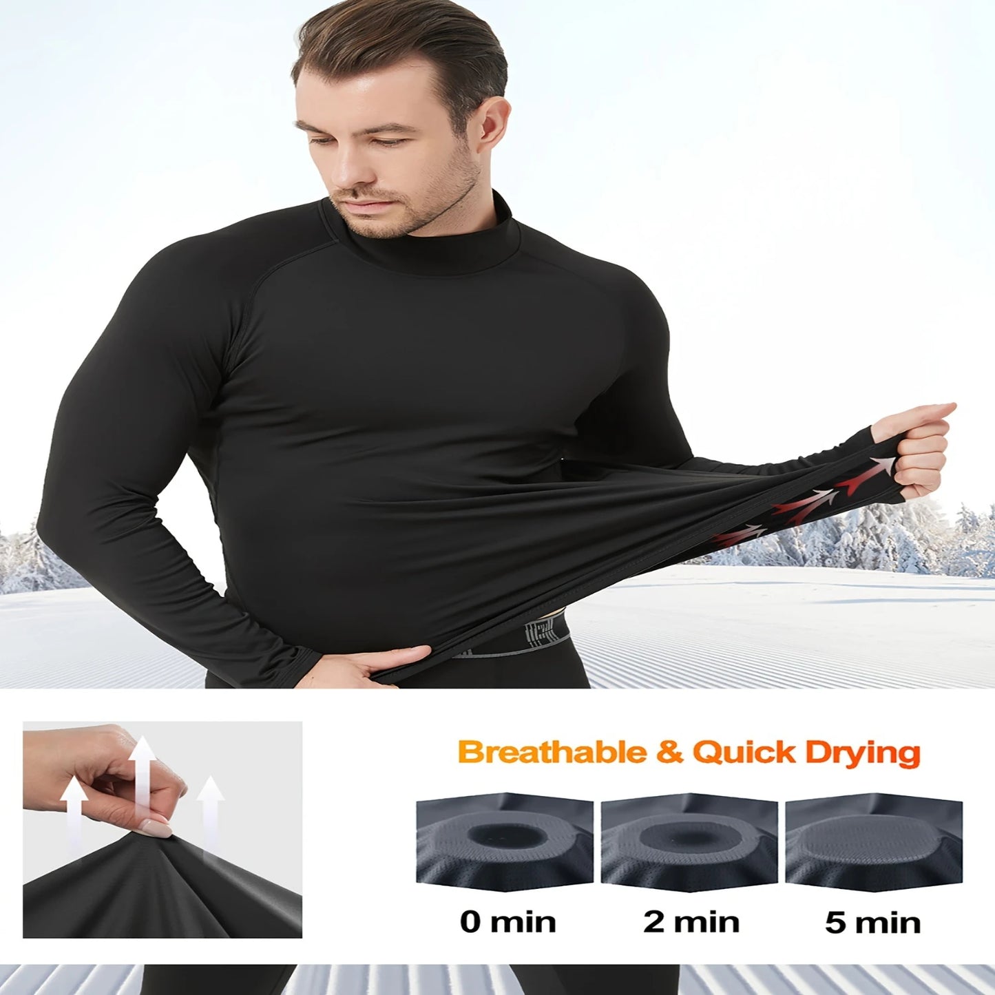 4pcs Compression High Neck Shirts, Men Long Sleeve Athletic Moisture Wicking Base Layer Undershirt Tops Gear Shirt For Sports Wo