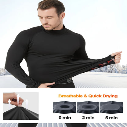 4pcs Compression High Neck Shirts, Men Long Sleeve Athletic Moisture Wicking Base Layer Undershirt Tops Gear Shirt For Sports Wo