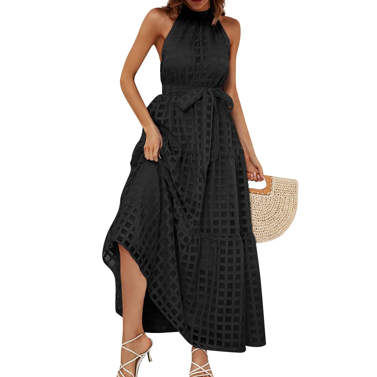 Elegant Sleeveless Halter Neck Maxi Dress