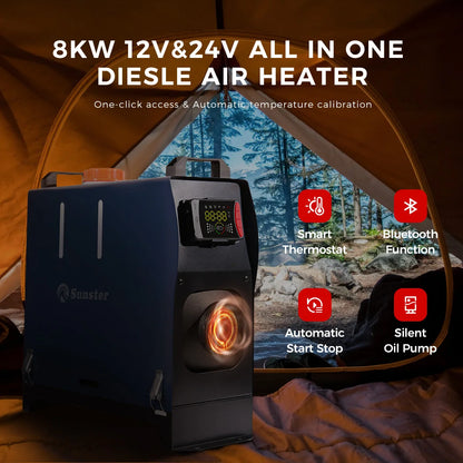 12V 24V 8KW Diesel Air Heater with Bluetooth Control night heater All-in-One with Remote Control &LCD Monitor for Car RV