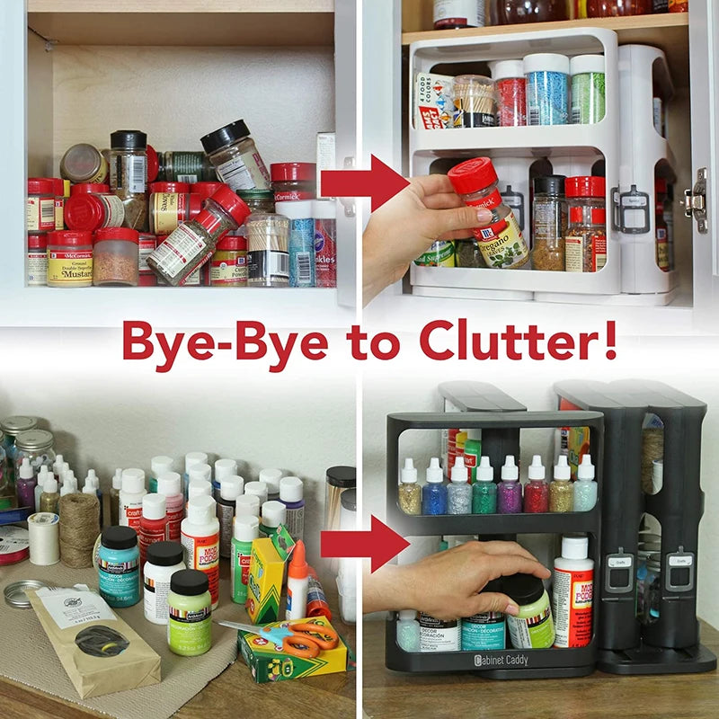 Cabinet Caddy Sliding Spice Rack Organizer for Cabinet Pull & Rotate Kitchen Organizers and Storage 2 Double-Decker Shelves