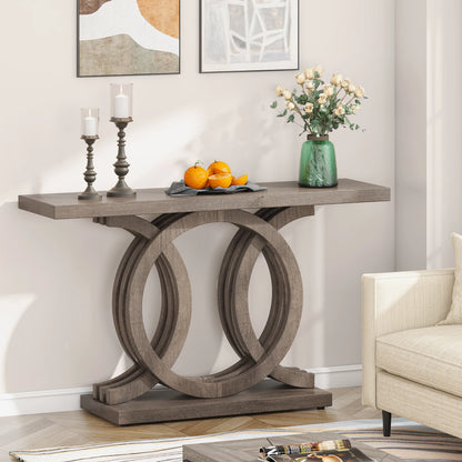 Entrance furniture modern antique rustic brown retro wood farmhouse entry hallway table console 140cm with Geometric Base