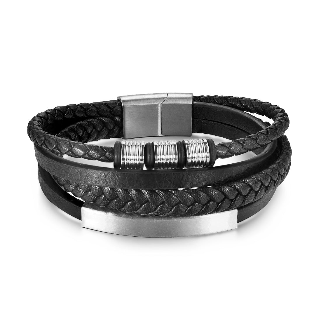 Luxury Stainless Steel Beaded Bracelet Fashion Men's Jewelry Classic Multilayer Braided Leather Bracelet Homme New Year Men Gift