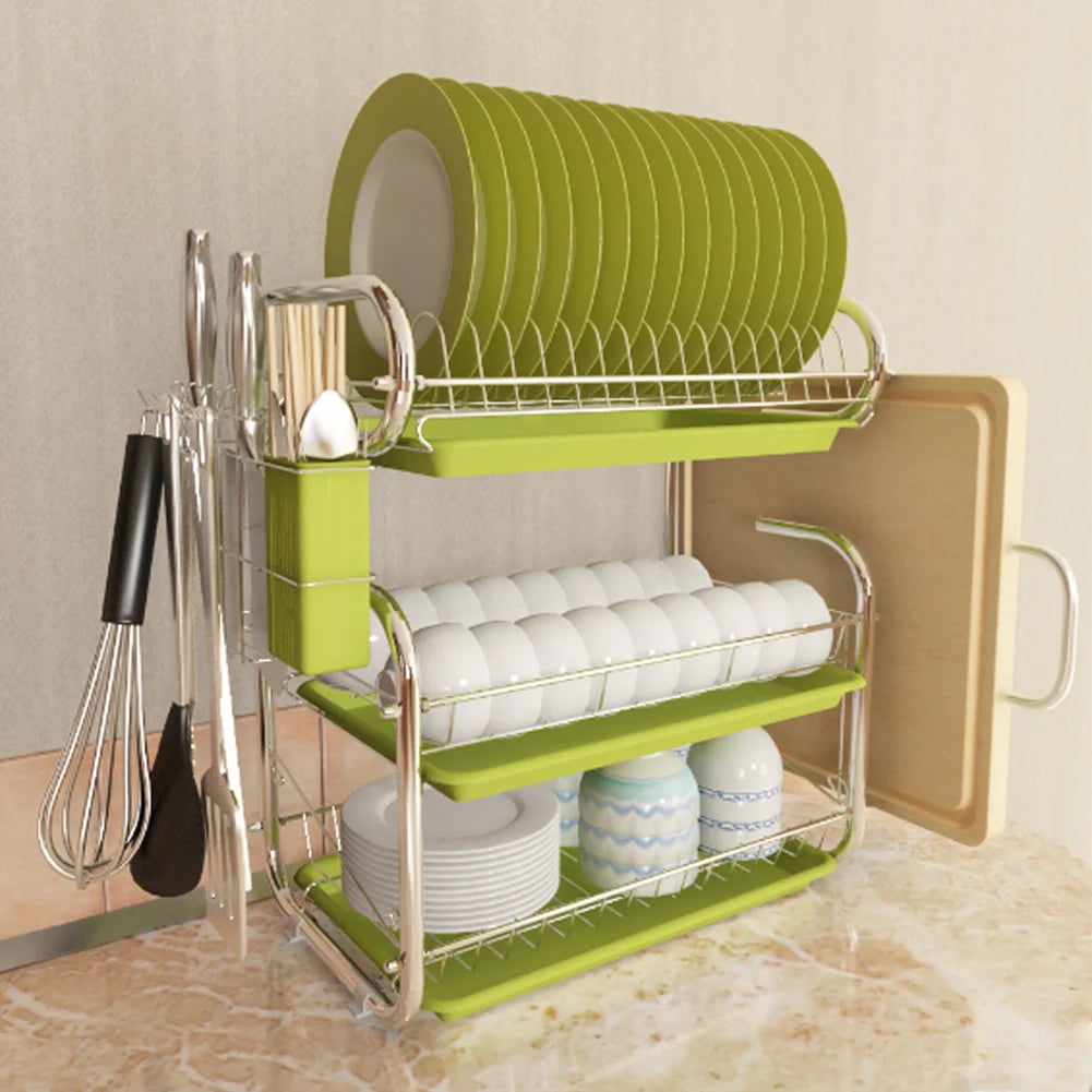 3 Tier Kitchen Chrome Storage Rack with Sink Rack Drip Tray – Stunning ...