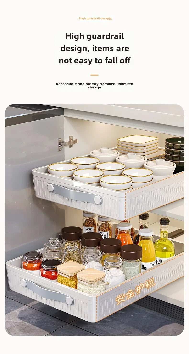 Kitchen Storage Rack with Slide Rails Pull Out Cabinet Organizer Drawer Storage Tray Spice Jars Storage Rack Kitchen