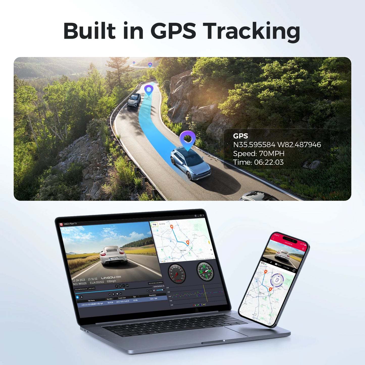 LINGDU D500 Dash Cam Ultra HD 4K Built-in 5GHz WI-FI GPS English Voice Control Dash Car Camera 24H Loop Recording D500 Car DVR