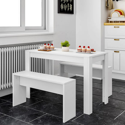 Set of 3 Modern Dining Room Table and Benches for Living Room Garden Kitchen Bedroom