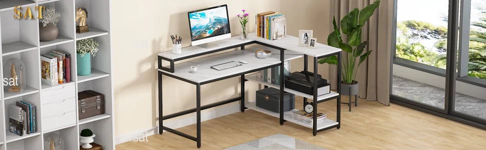 Computer Gaming Desk Reversible L Shaped Modern Wooden Office Desk