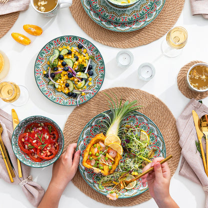 vancasso 16/32/48-PCS Ceremic Plate Porcelain Dinnerware Set Bohemian Mandala Patterned with Dinner Plate,Dessert Plate,Bowl,Mug