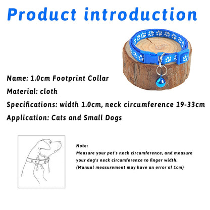 Pet Collar With Bell Cartoon Footprint Colorful for Dogs, Puppy, Cast. Adjustable Safety Bell Ring .