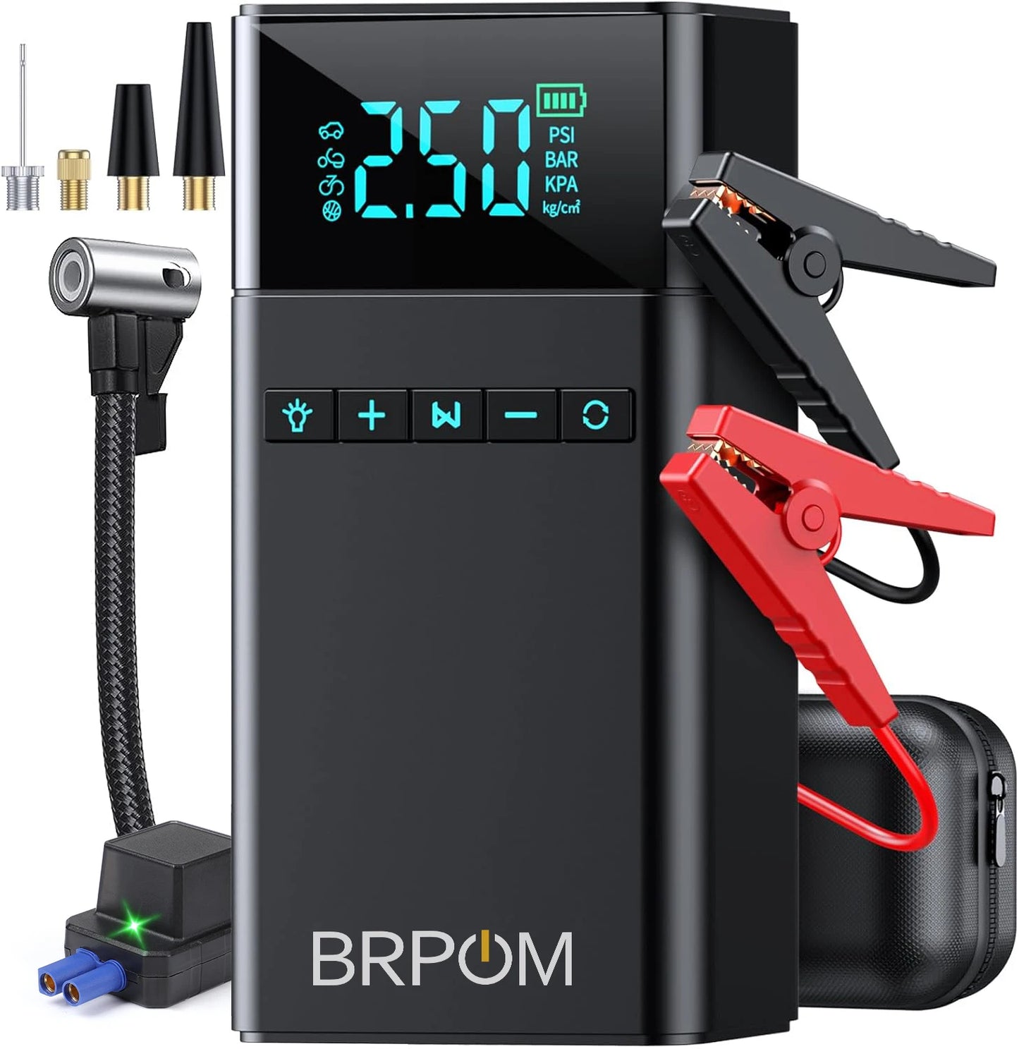 BRPOM 2IN1 Portable Car Starter with Air Compressor 150 PSI 8500A Starter 12V Car Battery Starter Box Car Battery Jumper Starter