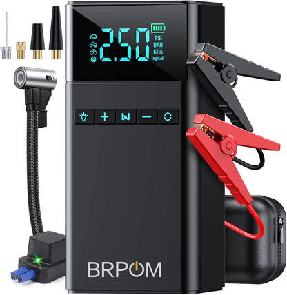 BRPOM 2IN1 Portable Car Starter with Air Compressor 150 PSI 8500A Starter 12V Car Battery Starter Box Car Battery Jumper Starter