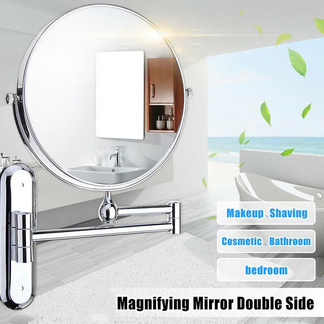 9" Bathroom Wall Shaving Makeup Mirror Telescopic Beauty Mirror 5x Magnification AB Double sided design A(1:1) B(1:5)