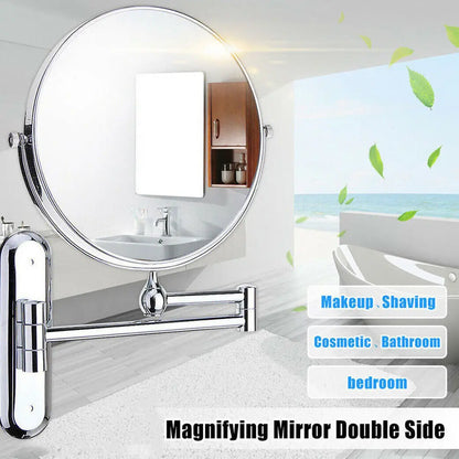 9" Bathroom Wall Shaving Makeup Mirror Telescopic Beauty Mirror 5x Magnification AB Double sided design A(1:1) B(1:5)