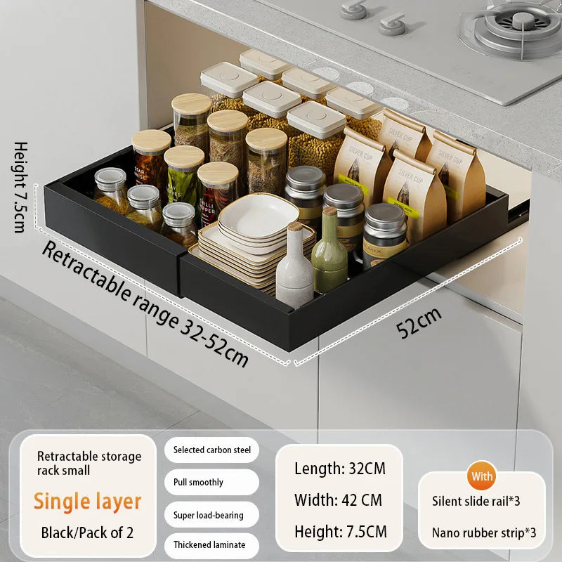 Expandable Pull Out Cabinet Organizer Metal Stick Slide Out  Drawers Storage Kitchen Adjustable Sliding Roll Out Cabinet Shelves