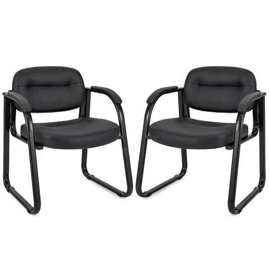 GOFLAME Set of 2 Meeting Office Chairs Leather Reception Chairs Guest Chairs Home