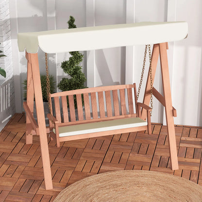 GOFLAME Wood Porch Swing w/ Canopy, Outdoor 2-Seat Swing Bench w/ A Frame, Sturdy Metal Hanging Chains