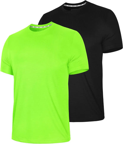 Zengjo Athletic Shirts for Men,Quick Dry Mens Workout Running Shirts Short Sleeve Lightweight Gym Permance T Shirt 2 Pack