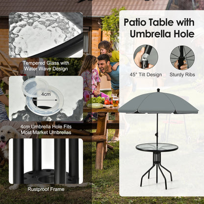 GOFLAME 6 Pieces Patio Table Set w/Adjustable Umbrella, 80 CM Round Table & 4 Folding Chairs Set