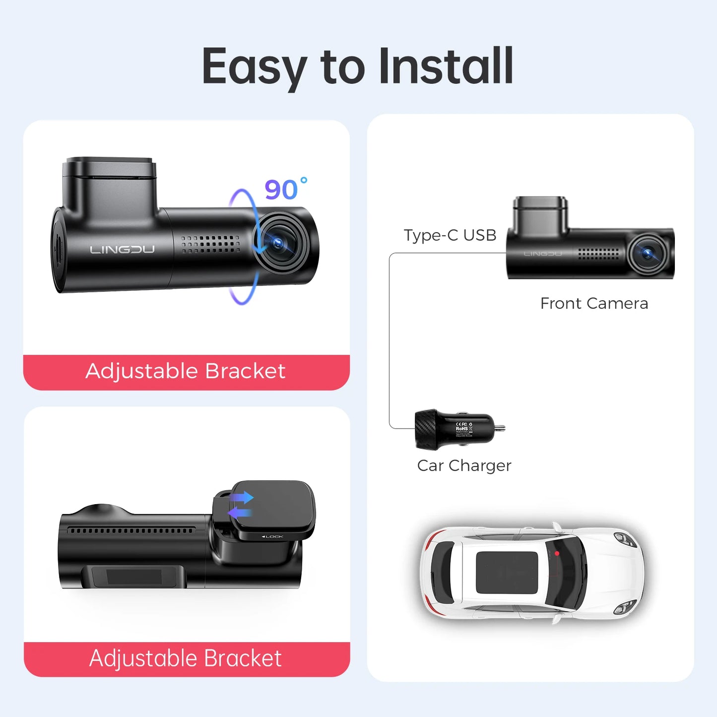 LINGDU D500 Dash Cam Ultra HD 4K Built-in 5GHz WI-FI GPS English Voice Control Dash Car Camera 24H Loop Recording D500 Car DVR