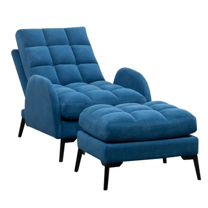 Blue Frosted Velvet Recliner Armchair with Thickened Footstool Living Room Furniture Lounge Chair Sofa