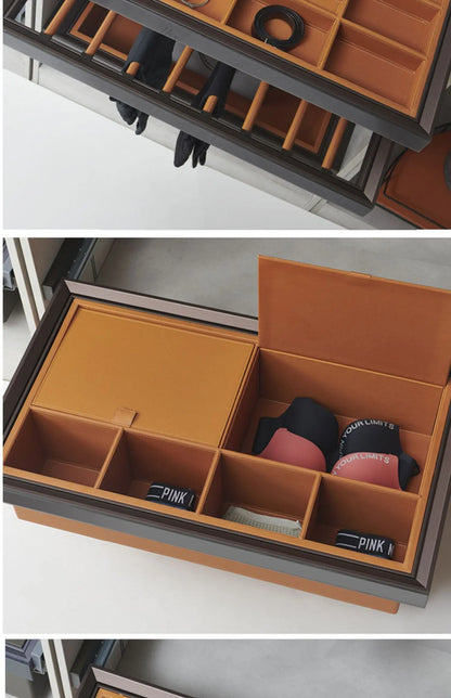Wardrobe jewelry leather storage box grid cloakroom pull-out type built-in multi-functional telescopic pants rack pull basket ac