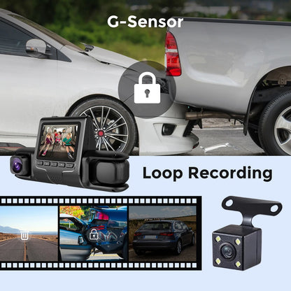 3 Lens Car DVR Dash Cam HD 1080P Dash Camera G-Sensor Auto Video Recorder 24H Parking Monitoring Dashcam Car Front Rear Camera