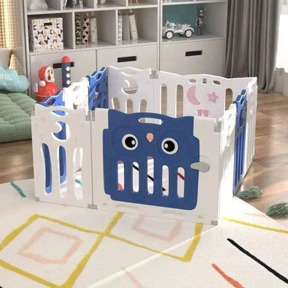 Kids Child Playpen Foldable Safety Gate Fence with Lock, Blue 10 Panels