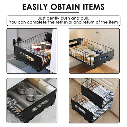 Pull Out Cabinet Organizer Shelf Kitchen Cabinet Cutlery Seasoning Bottle Spice Storage Rack Carbon Steel Slide Out Shelf