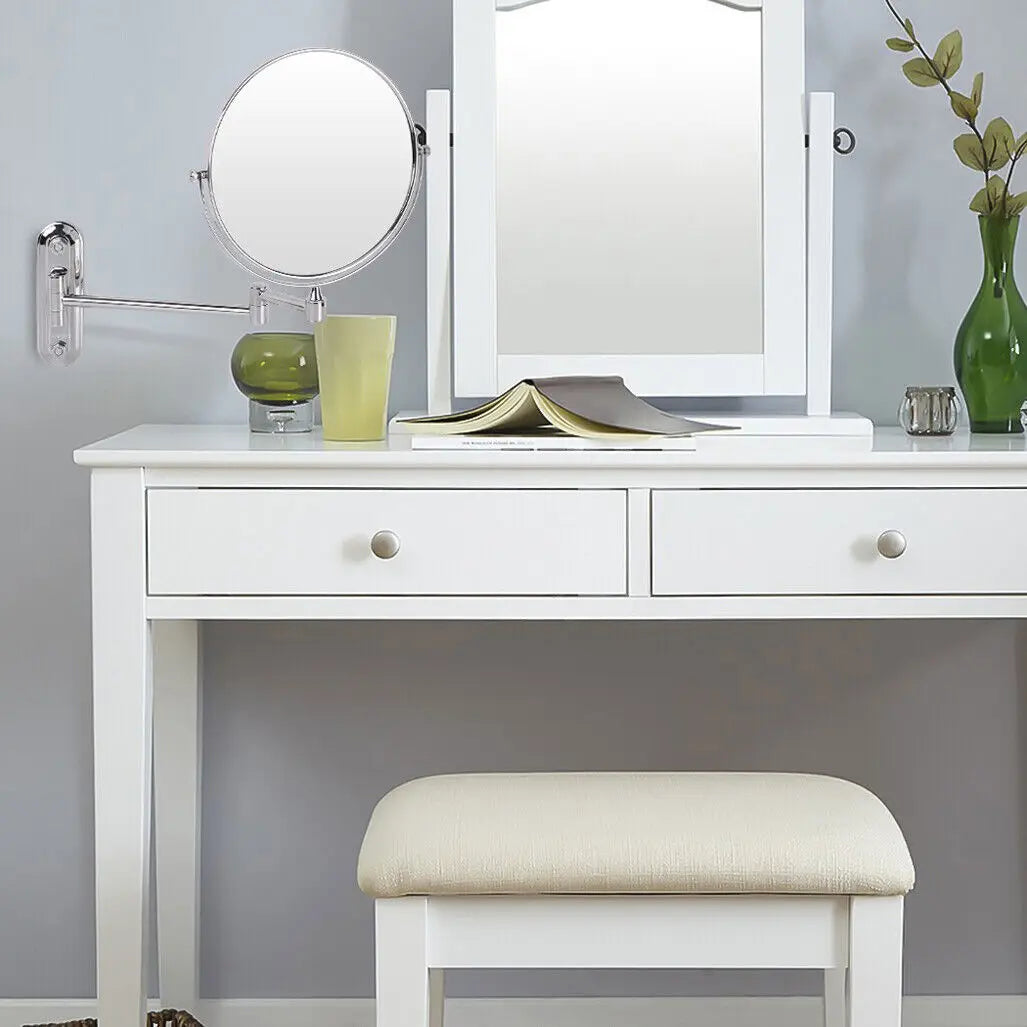 9" Bathroom Wall Shaving Makeup Mirror Telescopic Beauty Mirror 5x Magnification AB Double sided design A(1:1) B(1:5)