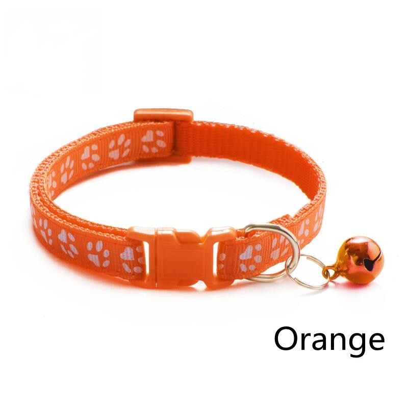 Pet Collar With Bell Cartoon Footprint Colorful for Dogs, Puppy, Cast. Adjustable Safety Bell Ring .