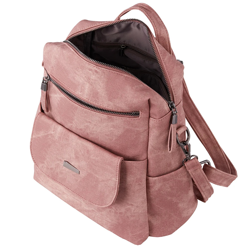 Vintage PU Leather Backpack with Adjustable Detachable Shoulder Straps for Women Girls