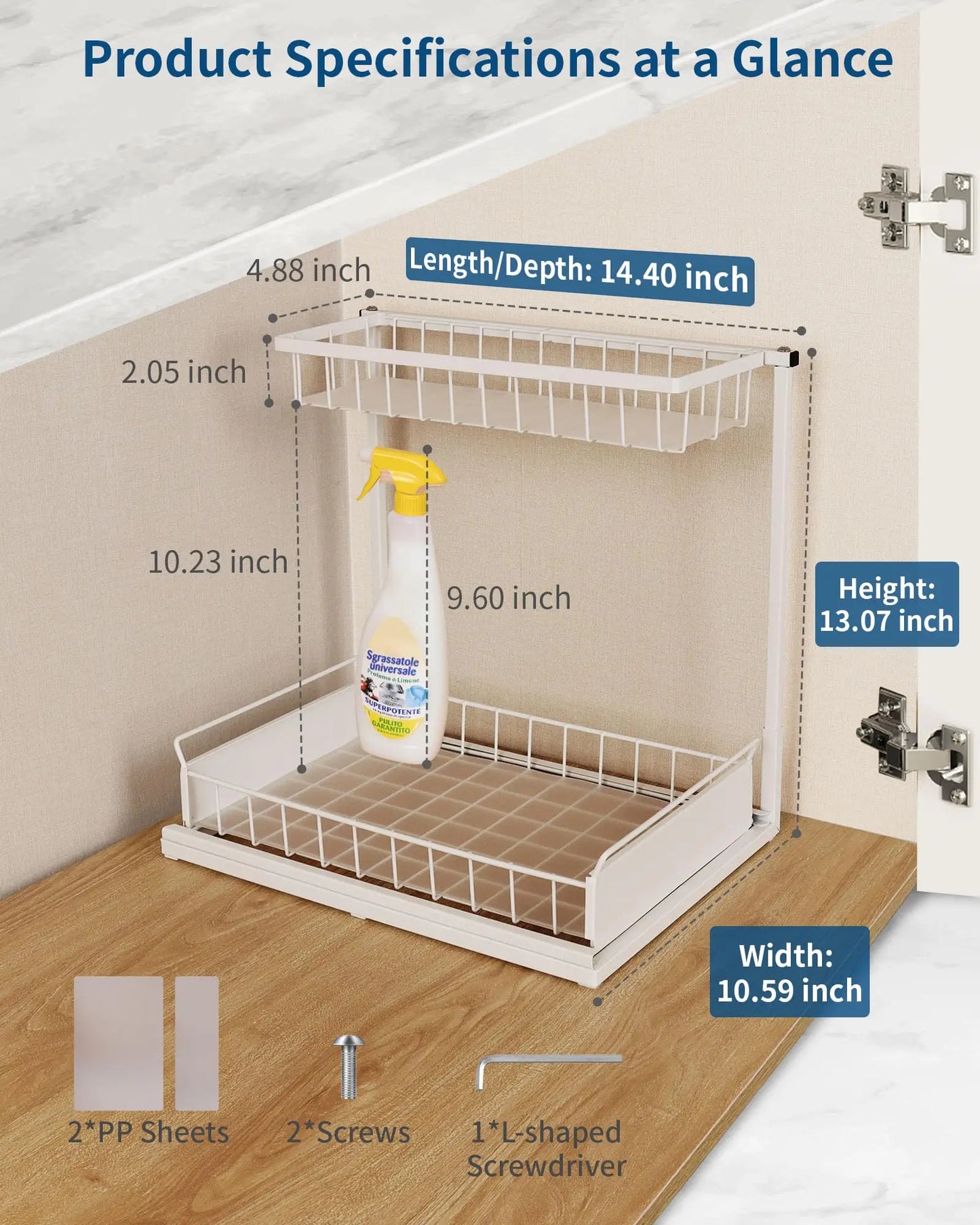Under Sink Organizer and Storage, Pull Out Cabinet Organizer 2 Tier Slide Out Sink Shelf Cabinet Storage Shelves for Kitchen