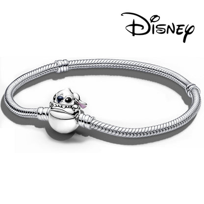 Disney 925 Sterling Silver Bracelet Moments Sparkling Mickey Mouse Heart Clasp Snake Chain Bracelet for Women DIY Charms Beads