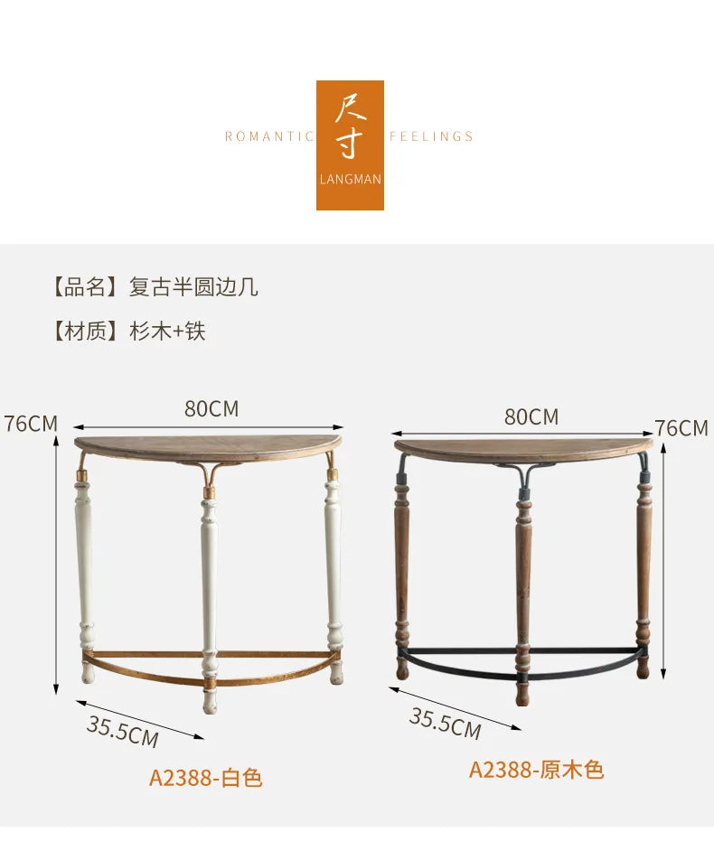 Minimalist European Style Half Round Fir Wood and Iron Console Table Home 테이블