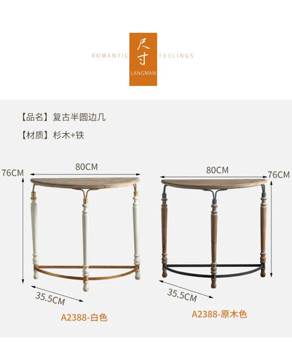 Minimalist European Style Half Round Fir Wood and Iron Console Table Home 테이블
