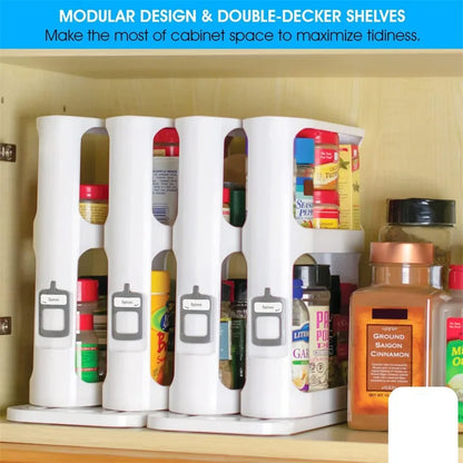 Cabinet Caddy Sliding Spice Rack Organizer for Cabinet Pull & Rotate Kitchen Organizers and Storage 2 Double-Decker Shelves