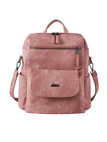 Vintage PU Leather Backpack with Adjustable Detachable Shoulder Straps for Women Girls