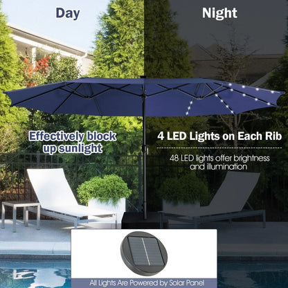 GOFLAME 4.5m Double-sided Patio Umbrella Large Twin Umbrella w/Crank Handle
