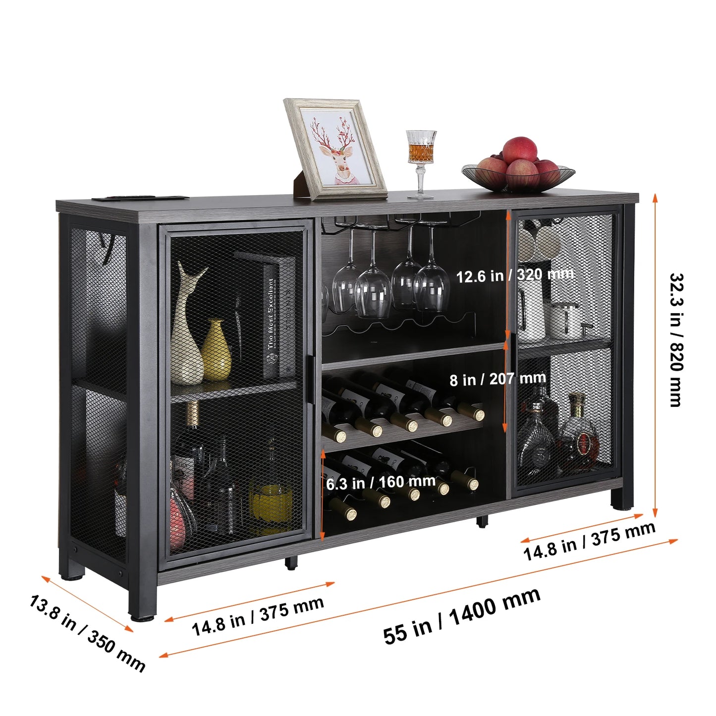 VEVOR Wine Bar Cabinet Wine Table for Liquor & Glasses Freestanding Farmhouse Wood Bar Cabinet Natural